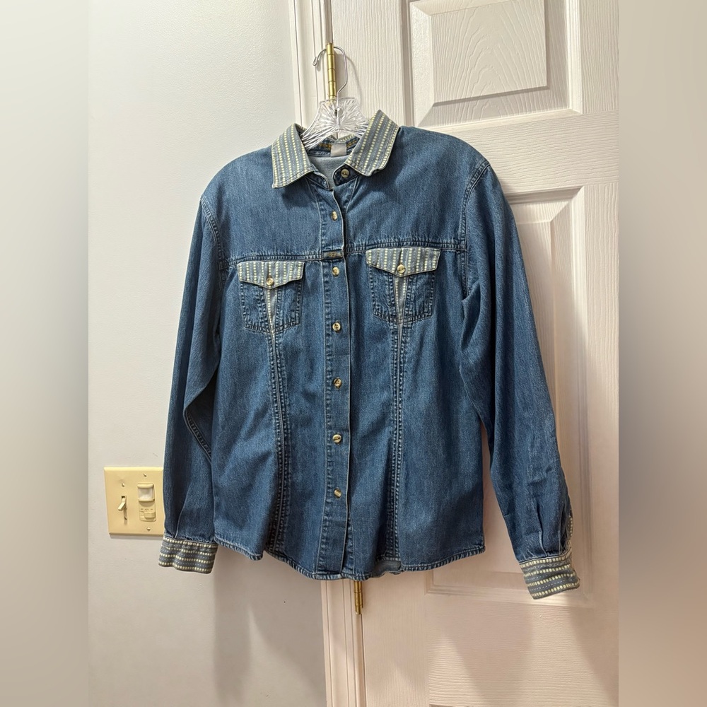 Marithe Francois Girbaud Blue Denim Western Button Up Shirt Size Large